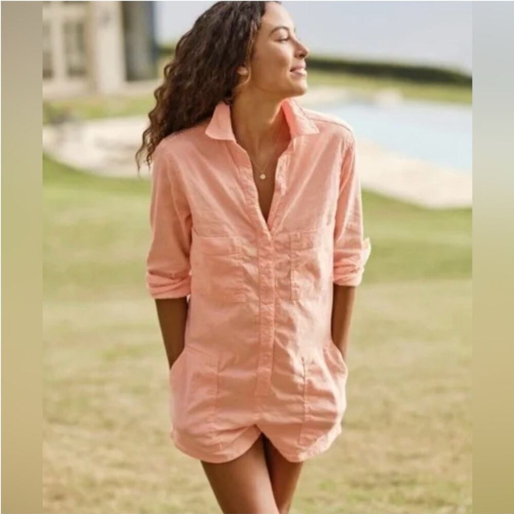 Frank &‎ Eileen Ireland Performance Linen Playsuit Creamsicle Size XS One Piece